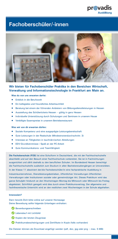 Flyer Provadis Fachoberschulpraktikum